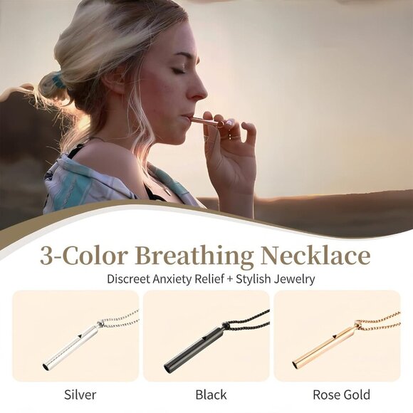 2PCS Breathing Necklace for Anxiety Relief Adjustable Chains Stainless Steel Whi - Picture 3 of 6